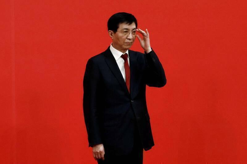 2026「中共對台工作會議」2月召開，中國全國政協主席王滬寧會中表示，堅定支持「島內愛國統一力量」，堅決打擊台獨分裂勢力。（路透檔案照）
