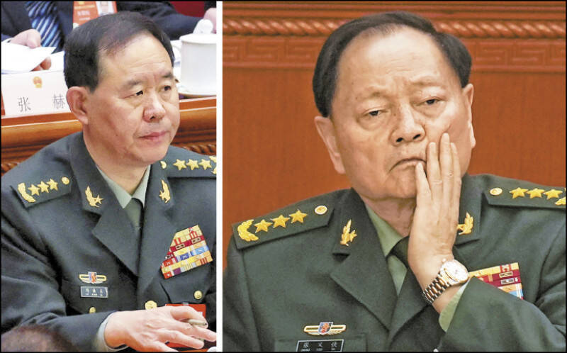 中國國家主席習近平持續清洗解放軍，中共中央軍委會副主席張又俠（右）、軍委兼參謀部參謀長劉振立（左）兩將領，遭立案調查落馬。（美聯社、路透檔案照）