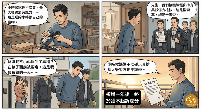 阿勇（化名）因上網買玩具槍被警察找上門。（取自貼文）