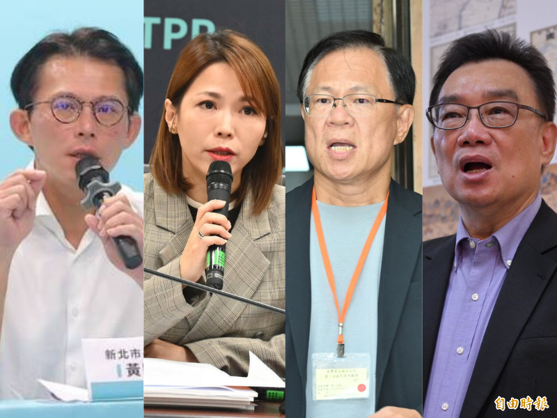 除了李貞秀，民眾黨內多名「菁英」也忠誠地遵循這個「嘴欠又嘴賤」的醬缸文化。左起為現任黨主席黃國昌、主任陳智菡、立委張啟楷與林國成。（資料照，本報合成）