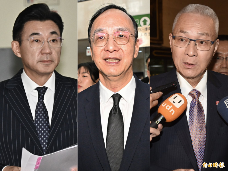 習近平掌權以來，對台政策明定「一中前提」，政治上停擺吳敦義（右）、江啟臣（左）、朱立倫（中）等歷任國民黨主席赴中及參與「國共論壇」，卻公開支持現任主席鄭麗文上位。（資料照，本報合成）