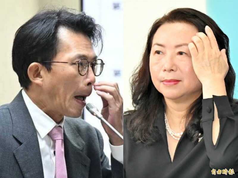中配徐春鶯（右）因涉嫌違反《反滲透法》遭起訴，當外界問「有沒有滲透」、「證據在哪」時，民眾黨主席黃國昌（左）不回答問題，反問：「我像是能接受老共安排我們不分區的人嗎？」（資料照，本報合成）