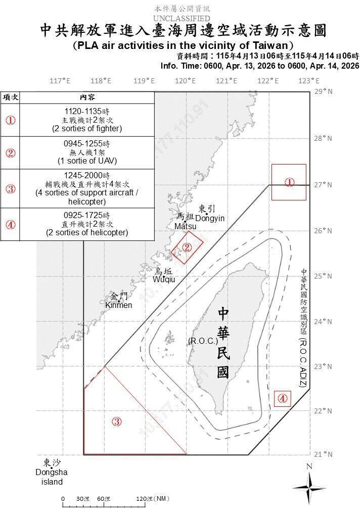 台灣的敵人是中共霸權侵凌。圖為我國防部發布中共解放軍進入台海周邊空域活動示意圖。（國防部提供）