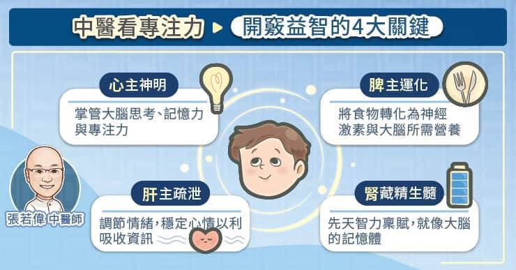 要讓孩子聰明、專注，主要與「心、脾、腎、肝」四個系統息息相關。（取自貼文）