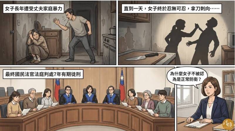 長期遭莊姓丈夫家庭暴力的黃姓女子去年8月與丈夫爭執時持水果刀刺死對方，由台灣嘉義地方法院國民法官參審後宣判，黃姓女子遭判7年徒刑。（取自貼文）