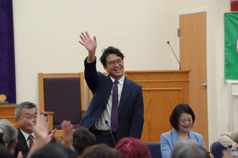 民進黨台北市長參選人沈伯洋出訪美國，台灣時間7月24日出席台灣同鄉會華府長老教會演講。（沈伯洋競選辦公室提供）