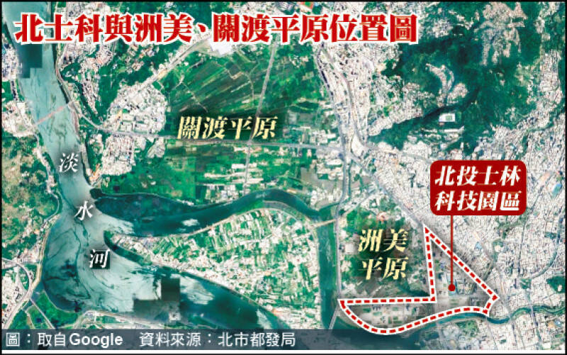北市關渡、洲美平原開發 規劃改城鄉發展地區。（資料照，本報製圖）