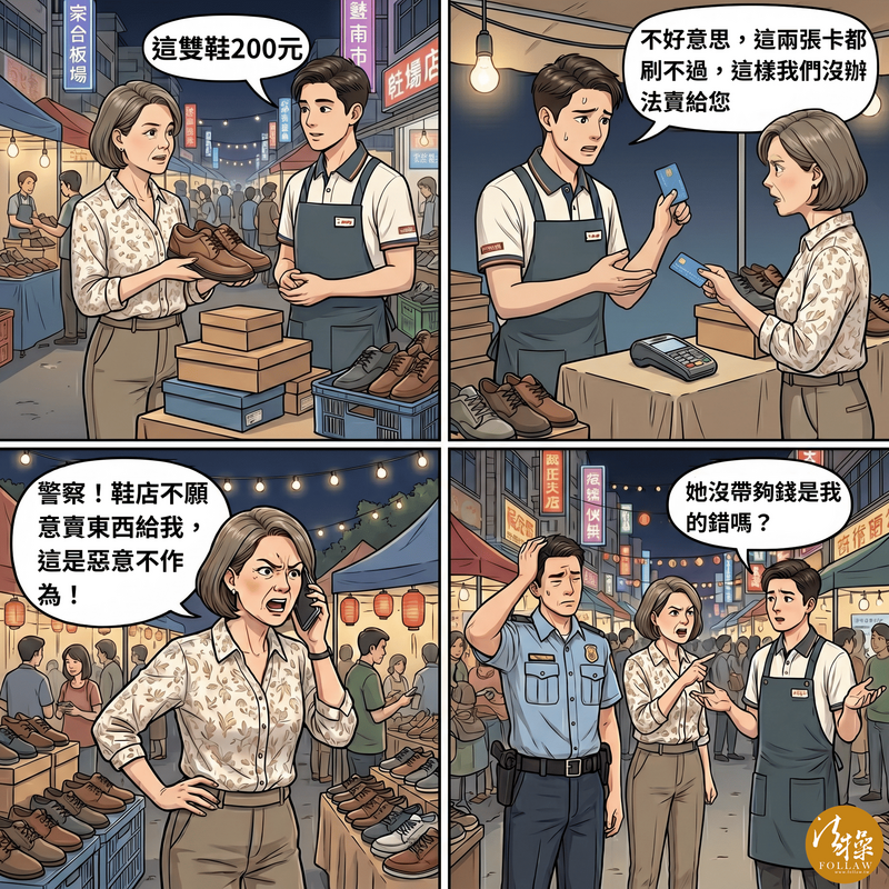 法操》【司想評論】婦人夜市殺價20元不成報警，控店家是「消極不作為犯」？